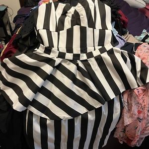 Pinup Girl PUG Glamour Ghoul Deadly Dame Gloria Mark Stripe Peplum Dress 2XL NWT